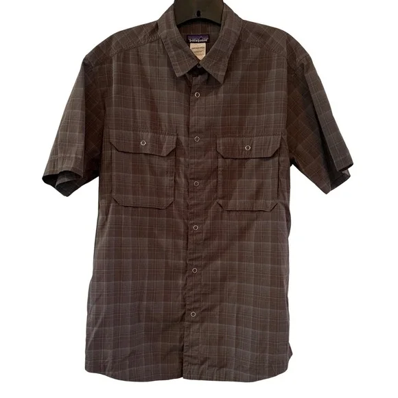 Patagonia Mens Brown Plaid Short Sleeve Snap Front Shirt 54070SS Size M - Picture 1 of 9